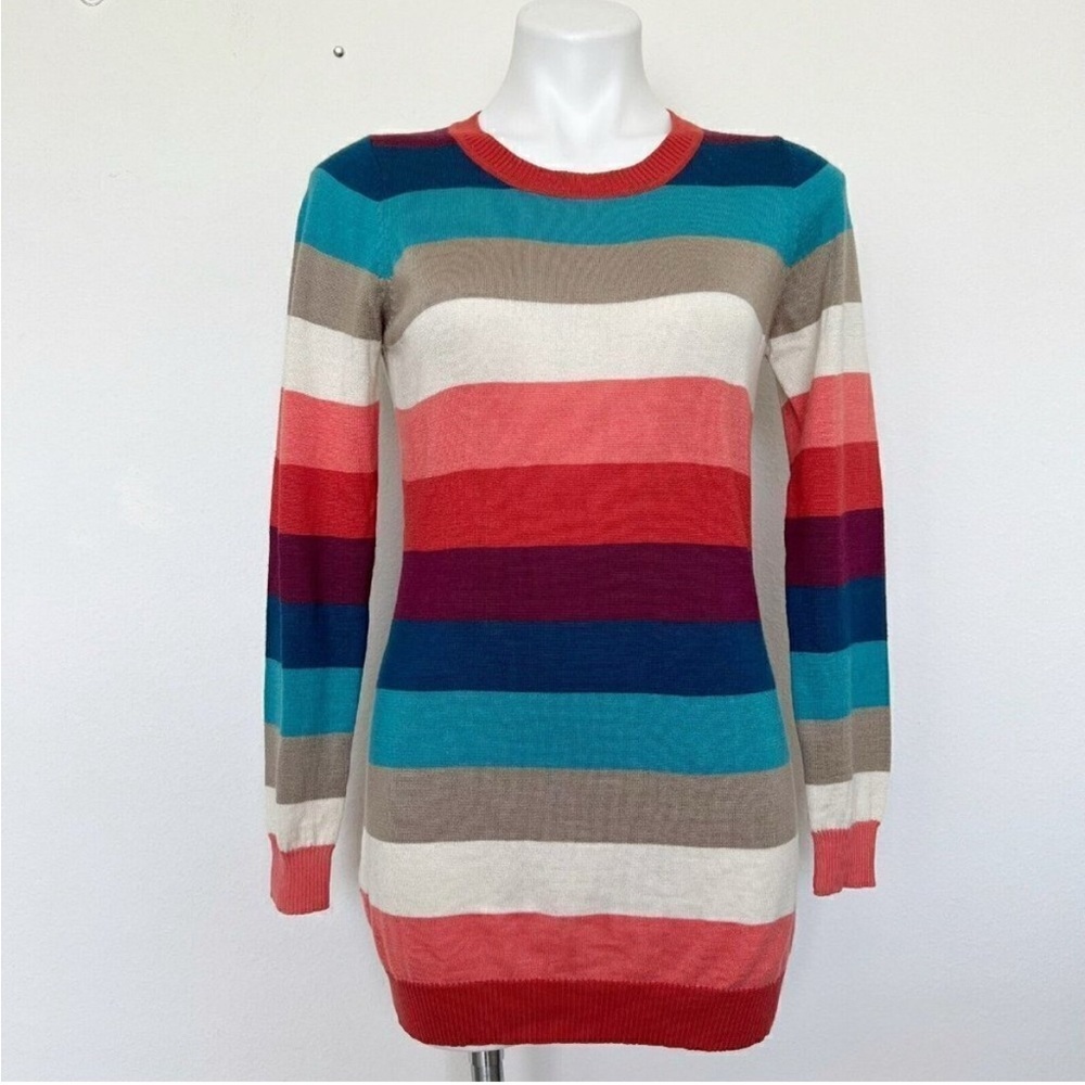 𝅺Vintage wool dress sweater SMALL pink blue Long Sleeve comfy cozy crew neck - Picture 14 of 14